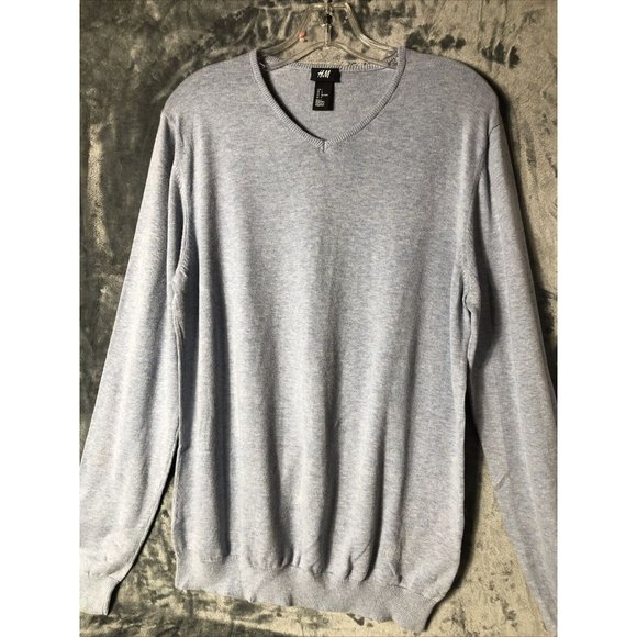 H&M Men’s Sweater Pull Over V-Neck Light Blue Long Sleeves Adult Large - Picture 3 of 10